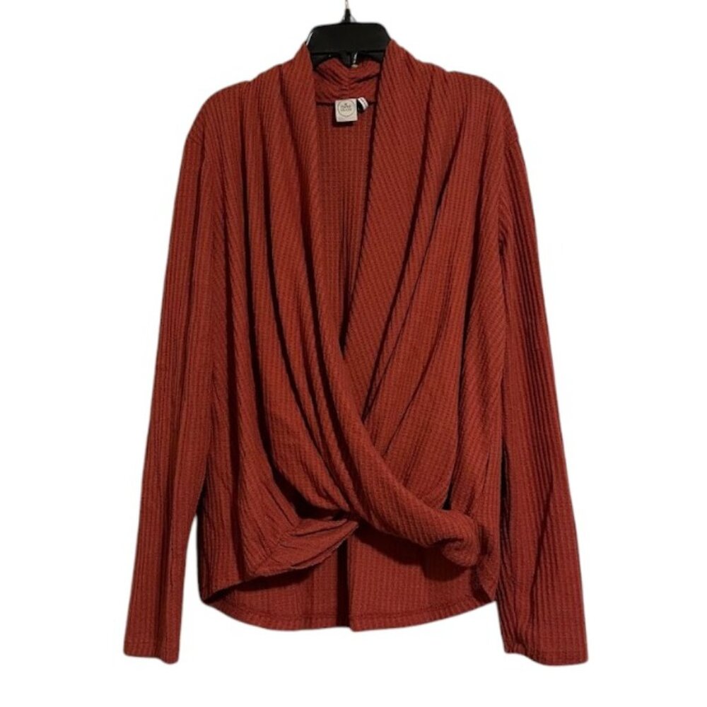 Paper Crane Rust Orange Red Waffle texture Wrap front Deep V neck Women's Medium